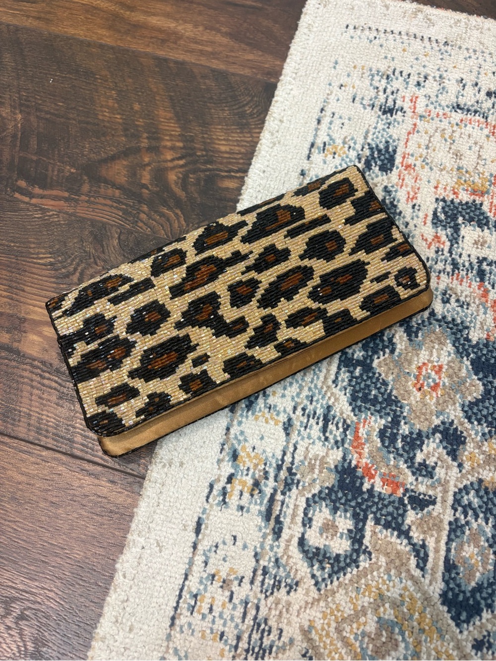 Neiman Marcus Leopard Animal Beaded Clutch - Tan, Black, Brown